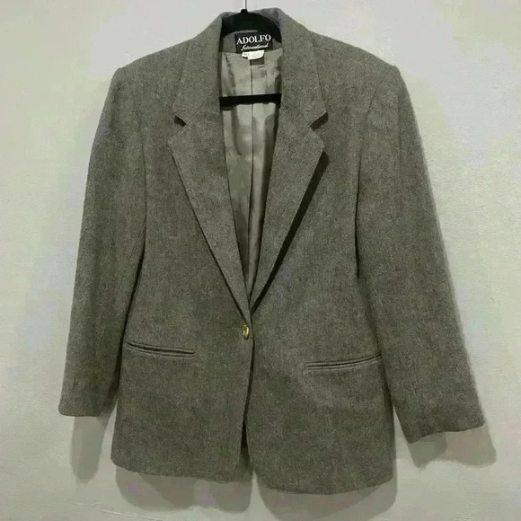 Vintage Adolfo International Grey Wool Blazer with gold button - Picture 1 of 6